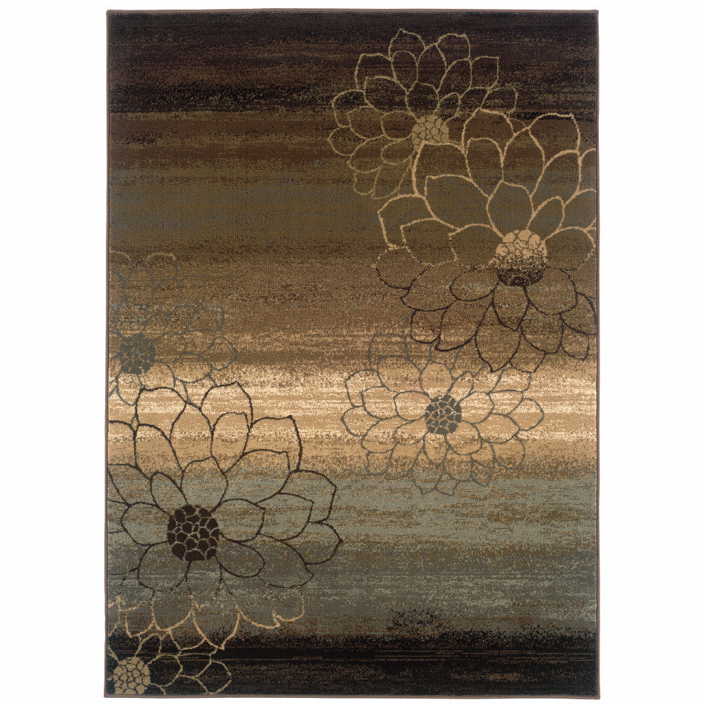 8 X 11 Brown And Beige Floral Power Loom Stain Resistant Area Rug Image 1