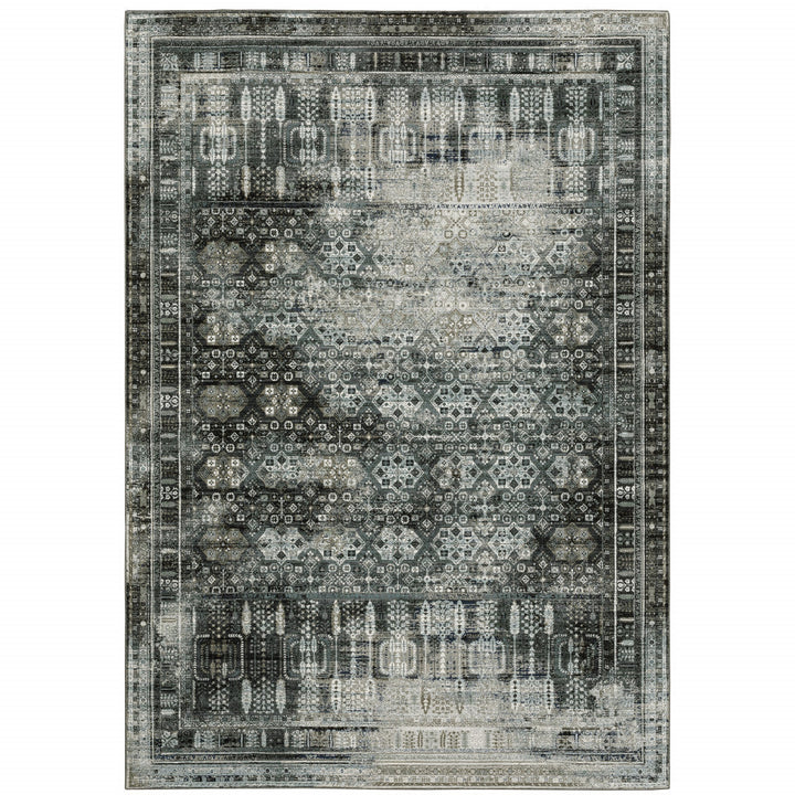 8 X 11 Charcoal Grey Blue Ivory And Taupe Oriental Power Loom Stain Resistant Area Rug Image 1