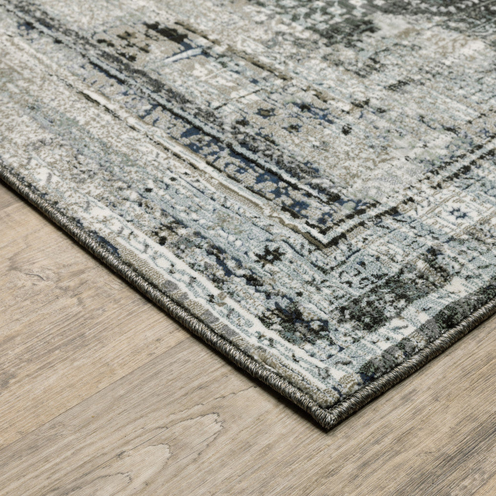 8 X 11 Charcoal Grey Blue Ivory And Taupe Oriental Power Loom Stain Resistant Area Rug Image 2