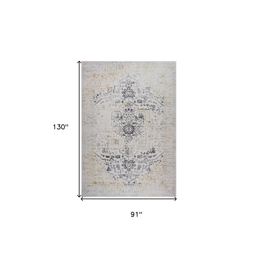 8 x 11 Gray and Gold Oriental Area Rug Image 1