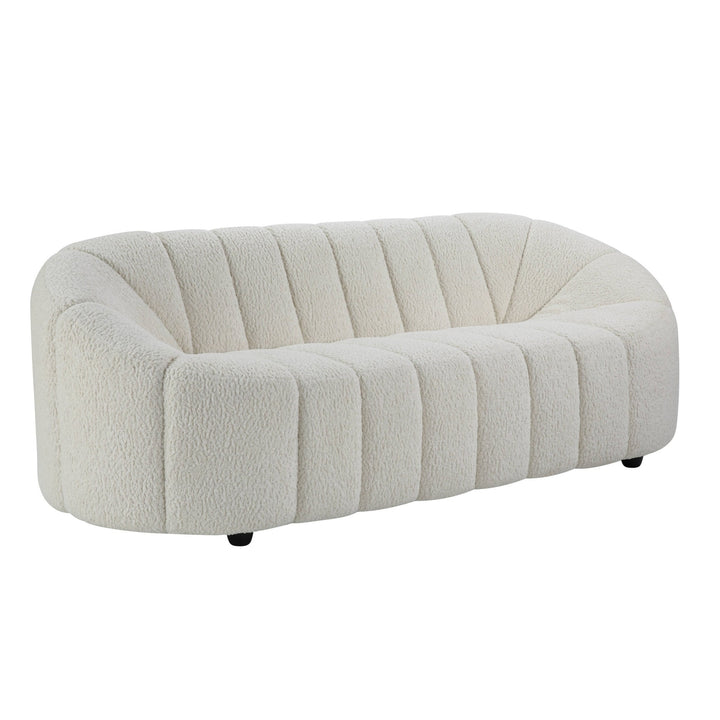 84" White Sherpa Sofa With Black Legs Image 1