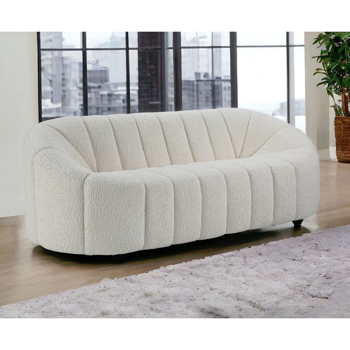 84" White Sherpa Sofa With Black Legs Image 5