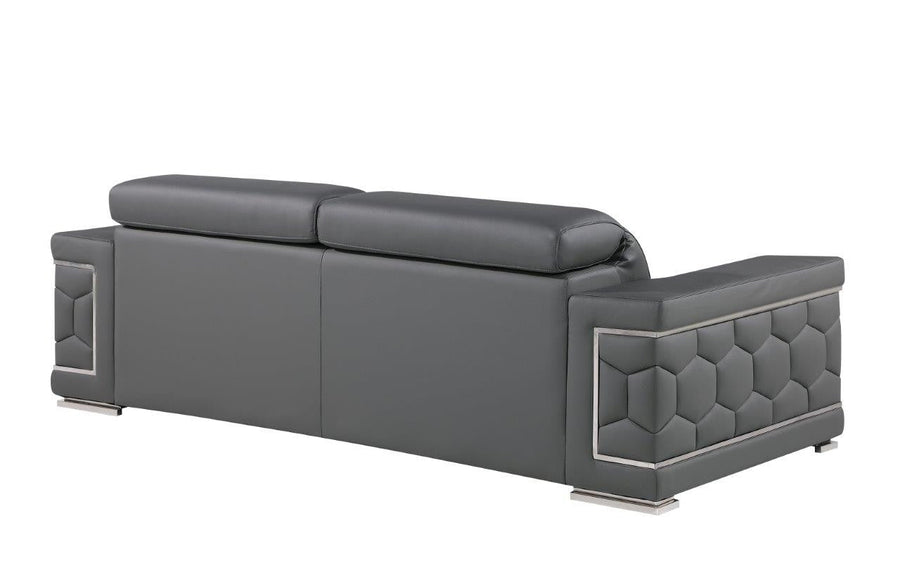 89" Gray Leather Sofa With Silver Legs Image 1