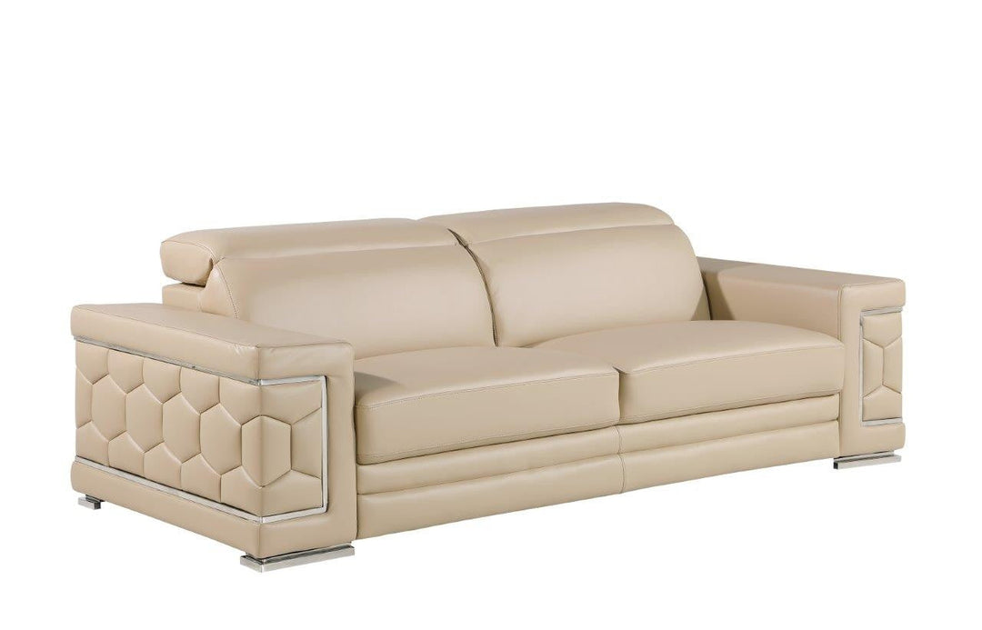 89" Beige Leather Sofa With Silver Legs Image 1