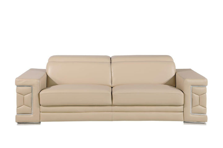 89" Beige Leather Sofa With Silver Legs Image 2