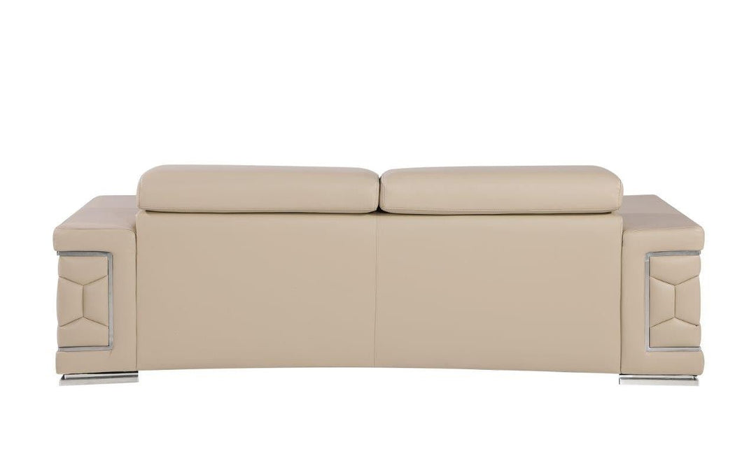 89" Beige Leather Sofa With Silver Legs Image 3