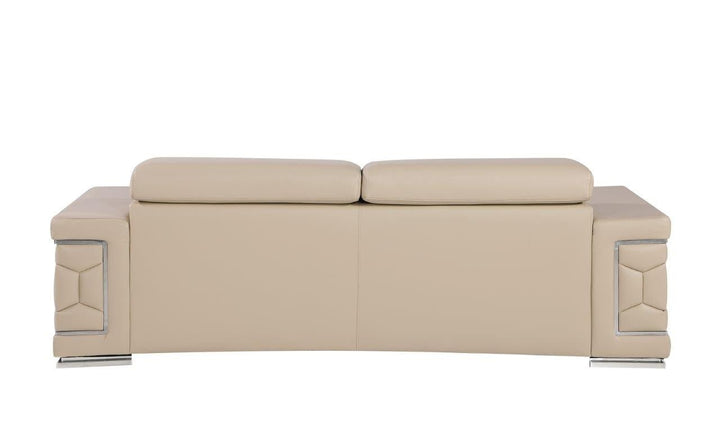 89" Beige Leather Sofa With Silver Legs Image 3