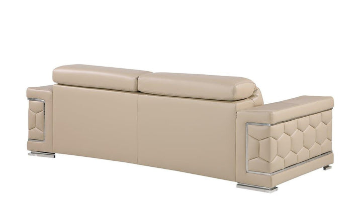 89" Beige Leather Sofa With Silver Legs Image 4