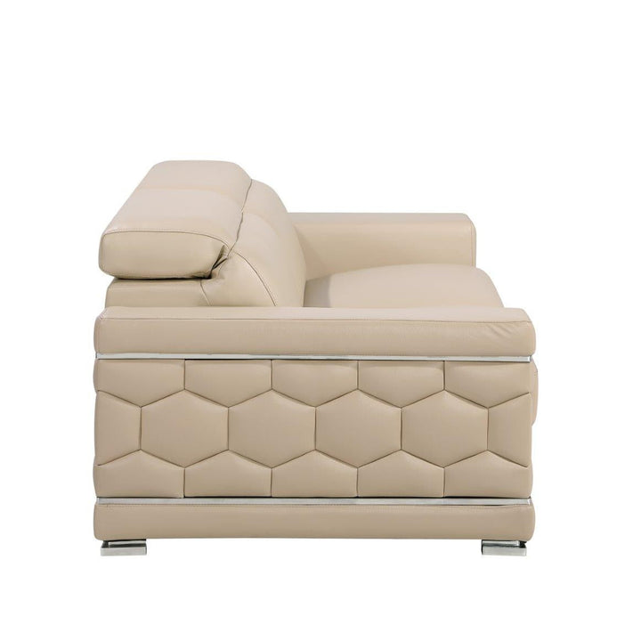 89" Beige Leather Sofa With Silver Legs Image 5