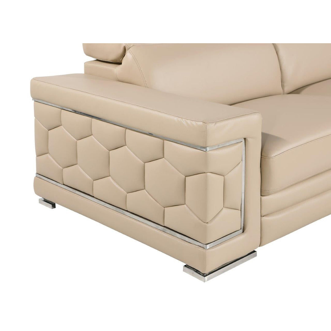 89" Beige Leather Sofa With Silver Legs Image 6