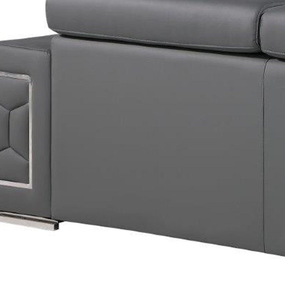 89" Gray Leather Sofa With Silver Legs Image 7