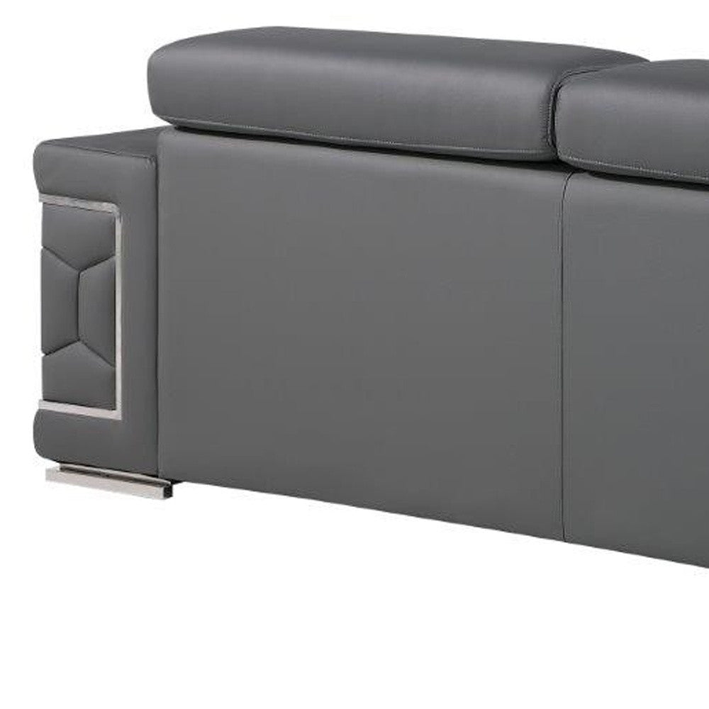 89" Gray Leather Sofa With Silver Legs Image 8