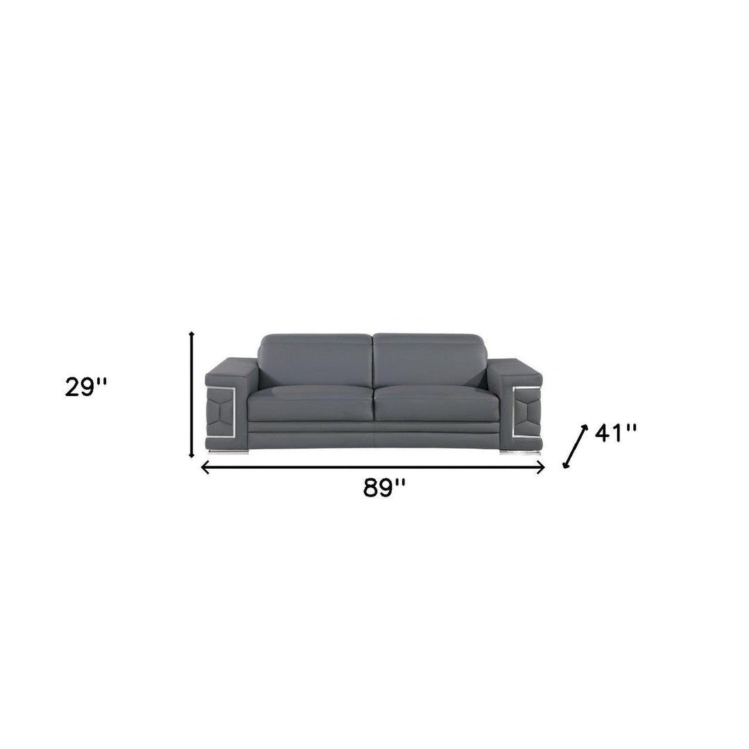 89" Gray Leather Sofa With Silver Legs Image 9