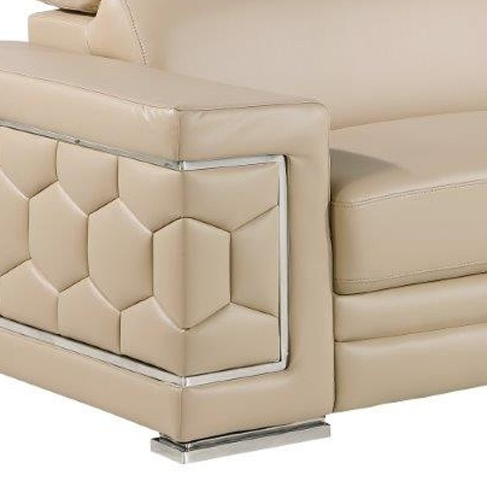 89" Beige Leather Sofa With Silver Legs Image 10