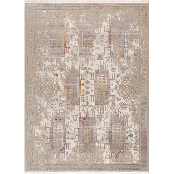 9 x 12 Beige and Ivory Oriental Power Loom Washable Non Skid Area Rug Image 2