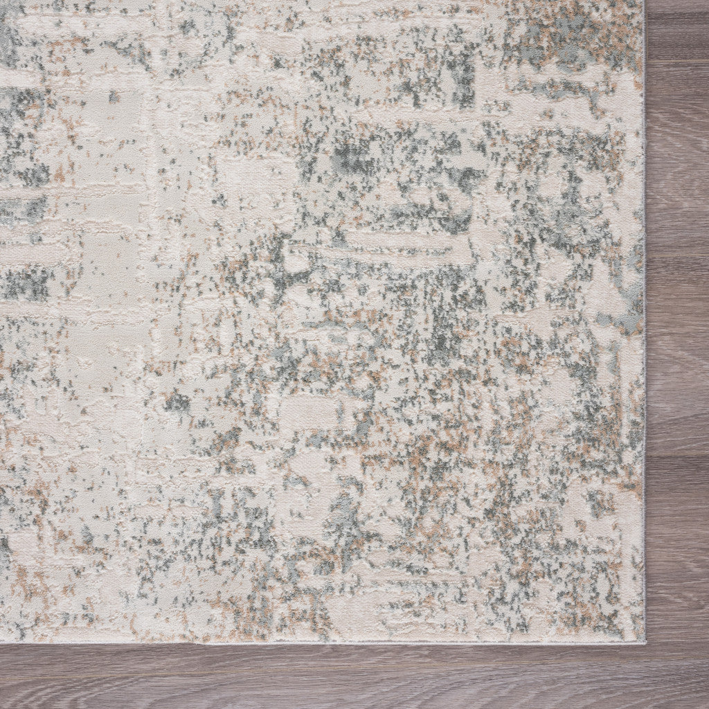 9 X 12 Gray Blue Taupe And Cream Abstract Distressed Stain Resistant Area Rug Image 3