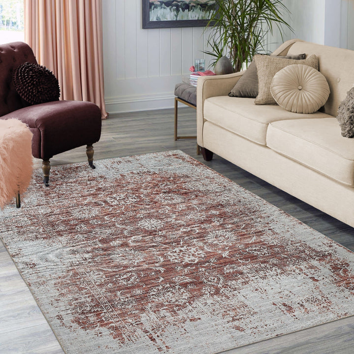 8 X 10 Rust Oriental Distressed Stain Resistant Area Rug Image 3