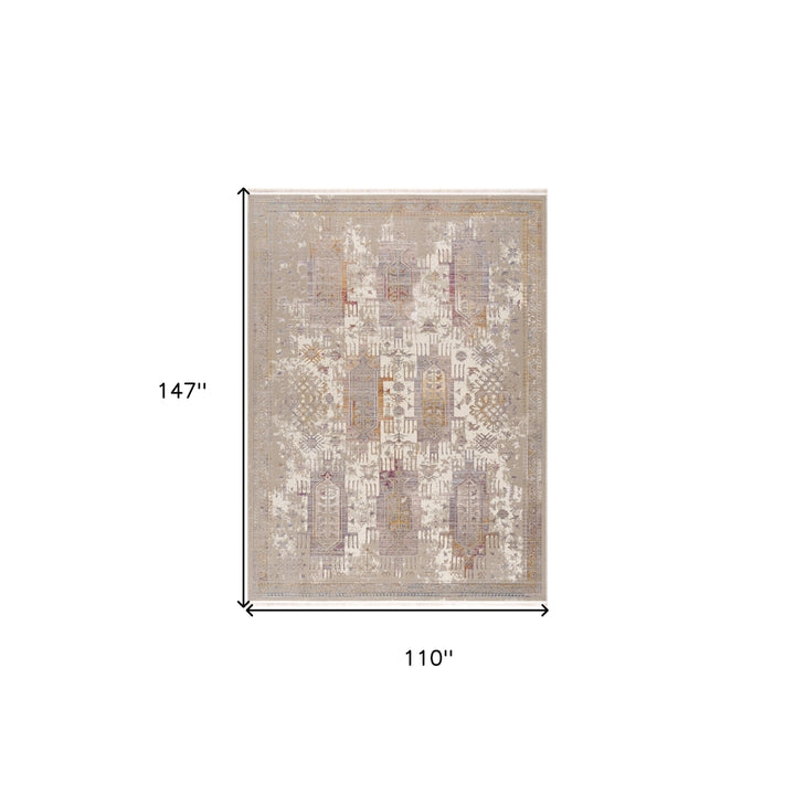 9 x 12 Beige and Ivory Oriental Power Loom Washable Non Skid Area Rug Image 9