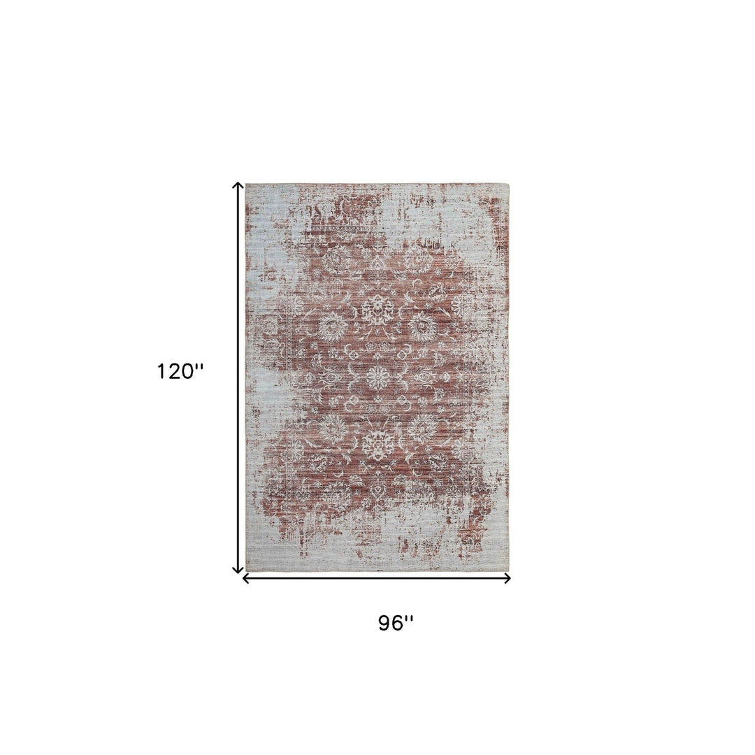 8 X 10 Rust Oriental Distressed Stain Resistant Area Rug Image 7