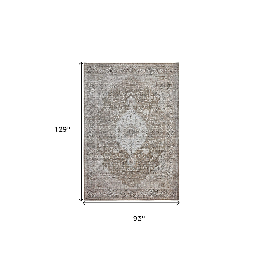 8 X 11 Beige Oriental Power Loom Distressed Stain Resistant Area Rug Image 1