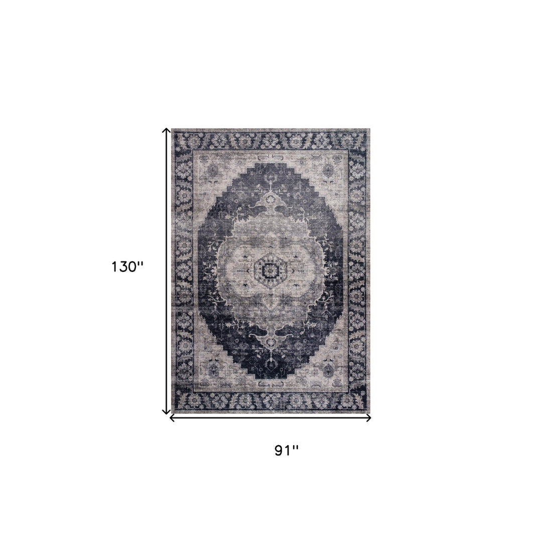 8 x 11 Black and Gray Oriental Area Rug Image 1