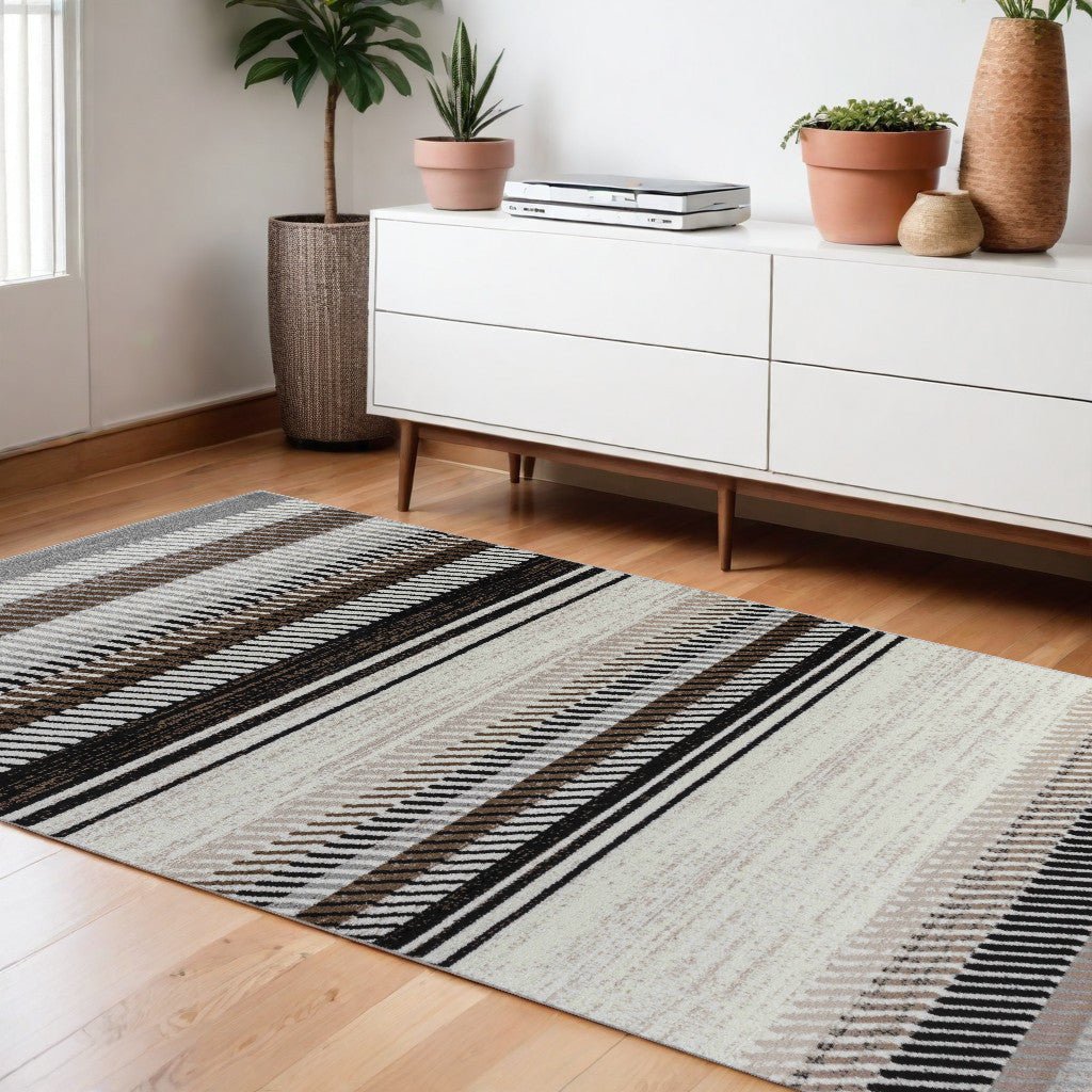 8 X 11 Beige Striped Area Rug Image 9