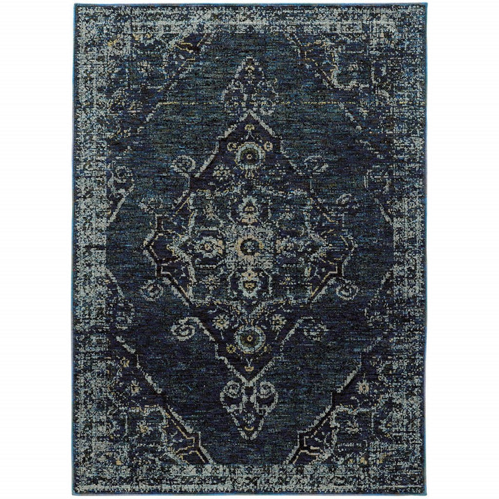 8 x 11 Blue and Black Oriental Power Loom Area Rug Image 1