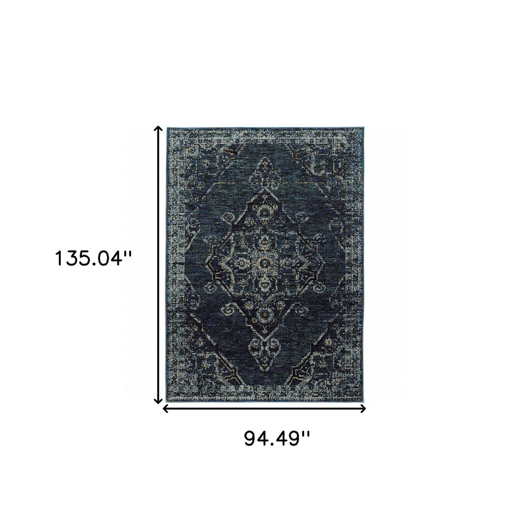 8 x 11 Blue and Black Oriental Power Loom Area Rug Image 4