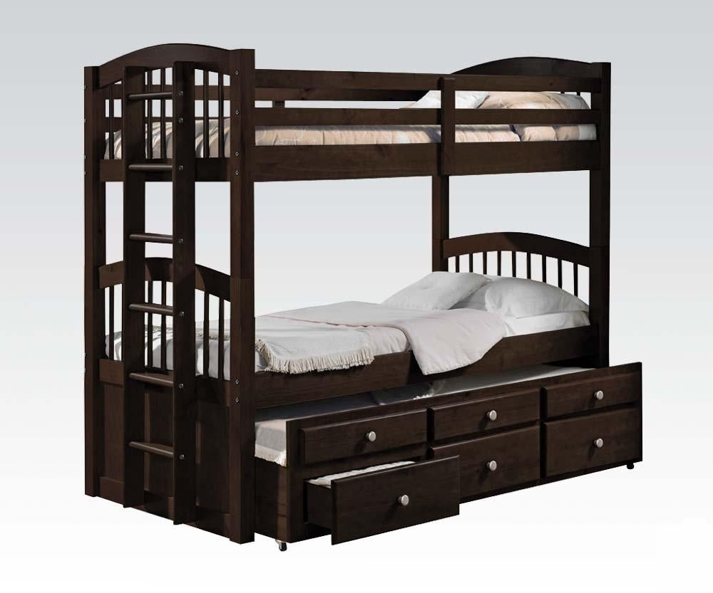 80" X 41" X 71" Espresso Twin Over Twin Bunk Bed And Trundle With 3 Drawers Image 1