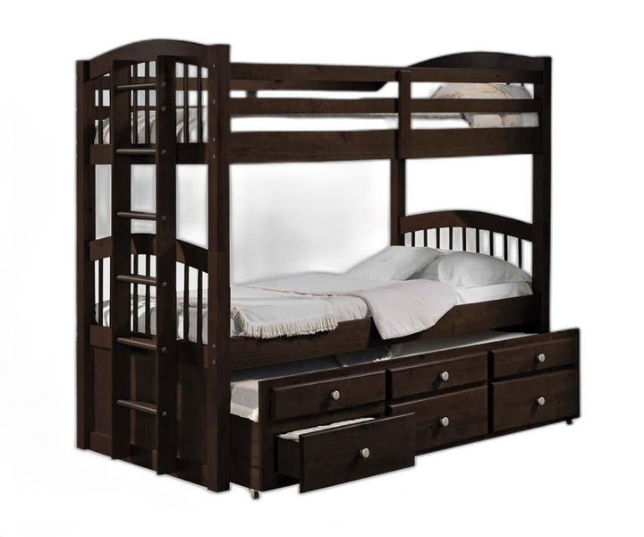 80" X 41" X 71" Espresso Twin Over Twin Bunk Bed And Trundle With 3 Drawers Image 3