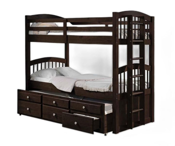 80" X 41" X 71" Espresso Twin Over Twin Bunk Bed And Trundle With 3 Drawers Image 4