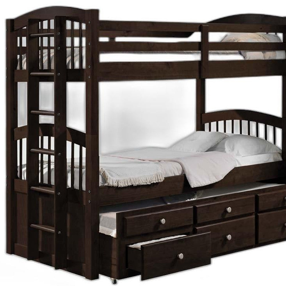 80" X 41" X 71" Espresso Twin Over Twin Bunk Bed And Trundle With 3 Drawers Image 5