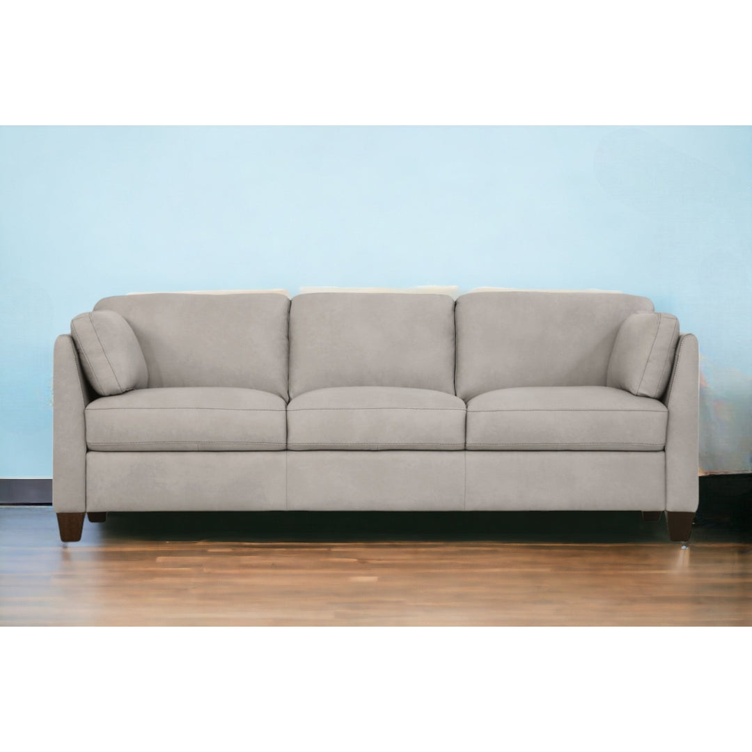 81" Light Gray Leather Sofa With Black Legs Image 6