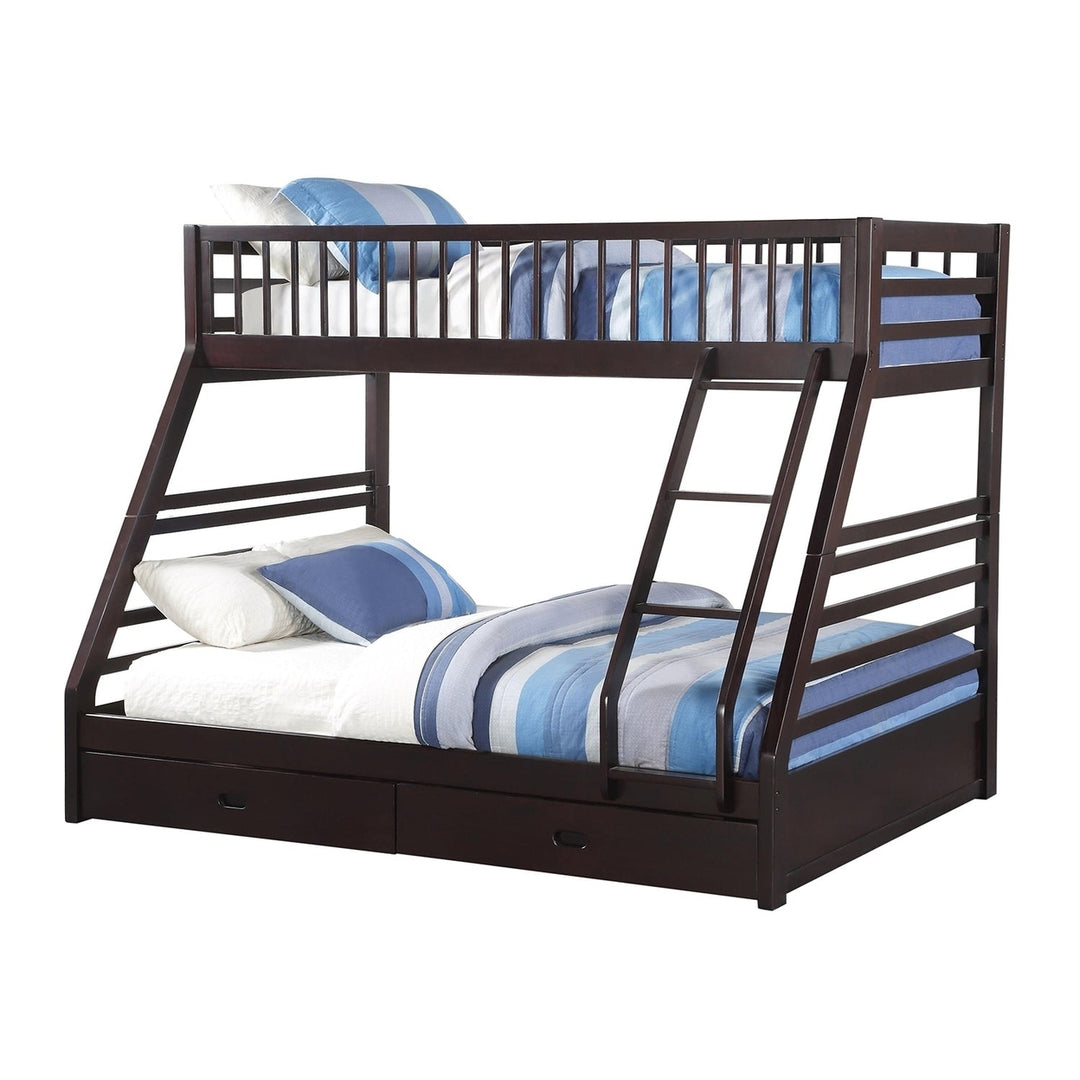 83" X 63" X 65" Espresso Pine Wood Twin Xl Over Queen Bunk Bed Image 2