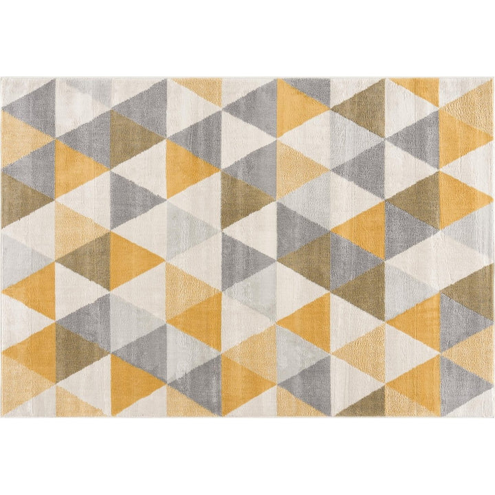 8 Yellow Round Geometric Washable Non Skid Area Rug Image 8