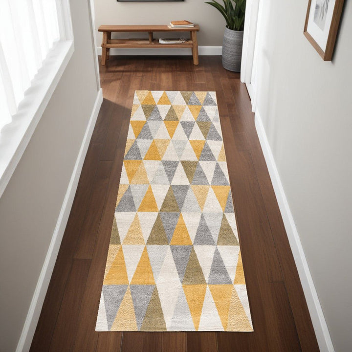 8 Yellow Round Geometric Washable Non Skid Area Rug Image 9