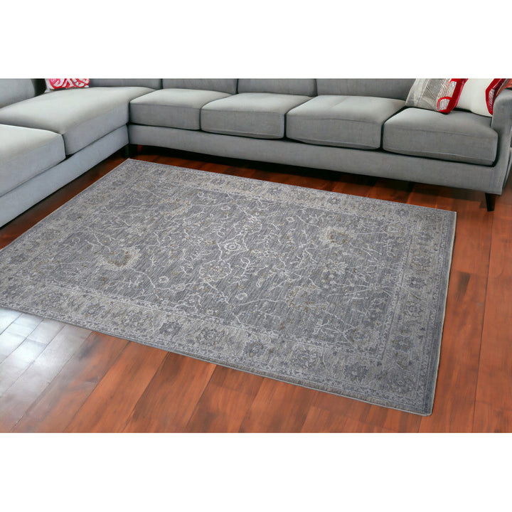 9 X 12 Blue Gray Southwestern Floral Stain Resistant Area Rug Image 5