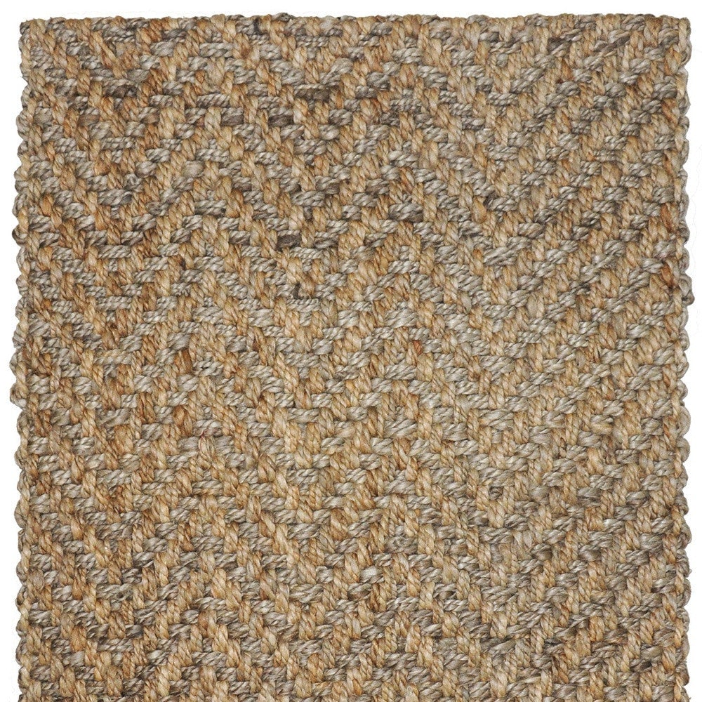 9 x 12 Natural and Gray Chevron Hand Woven Jute Area Rug Image 4