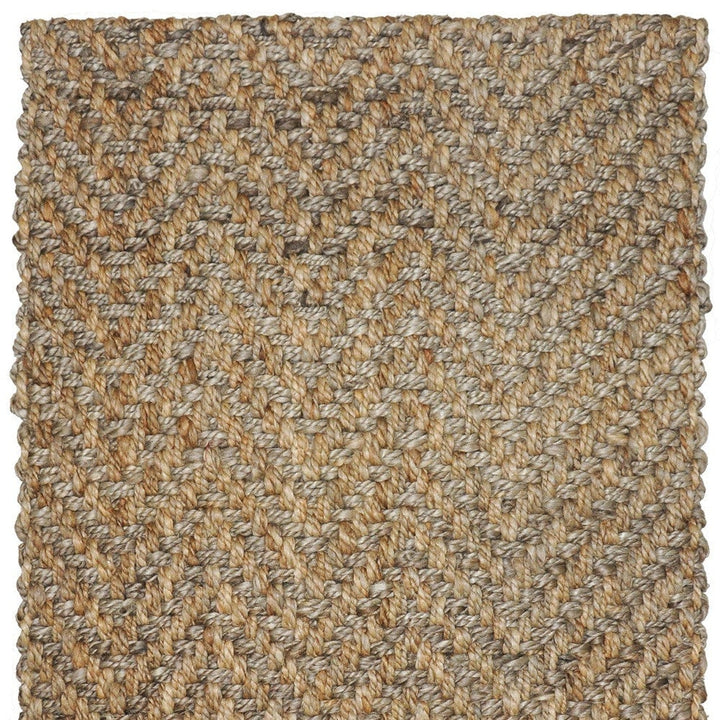 9 x 12 Natural and Gray Chevron Hand Woven Jute Area Rug Image 4