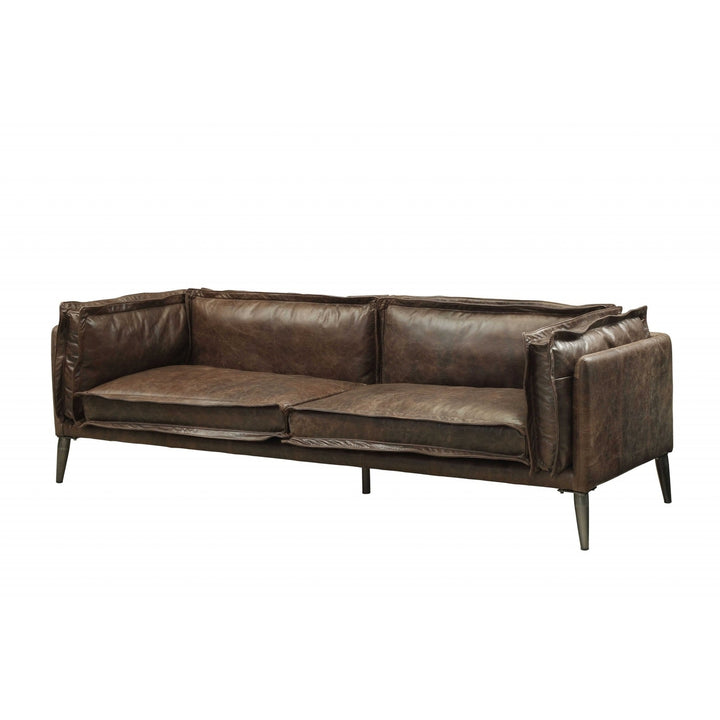 94" Chocolate Top Grain Leather Sofa With Dark Brown Legs Image 1