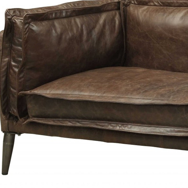 94" Chocolate Top Grain Leather Sofa With Dark Brown Legs Image 3