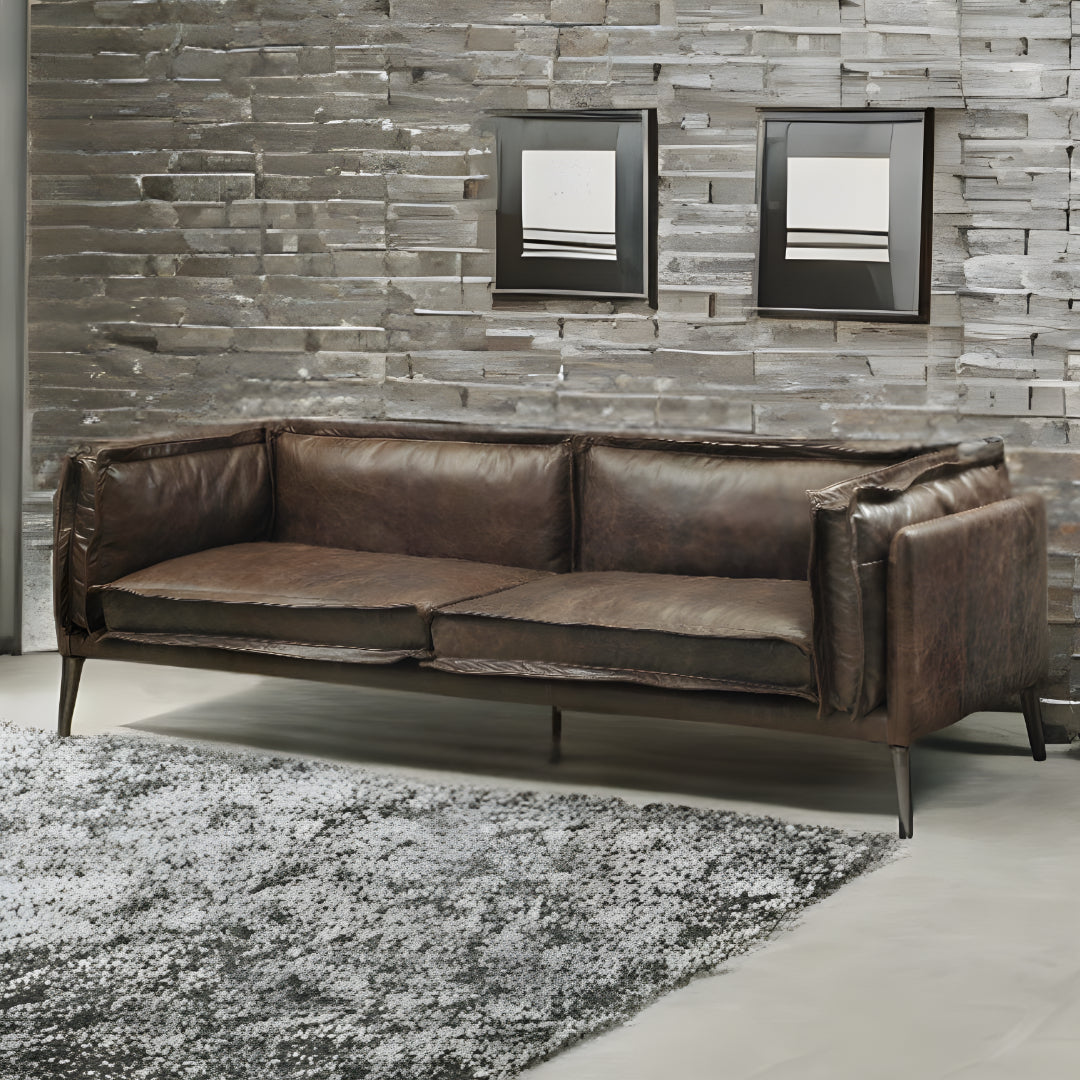 94" Chocolate Top Grain Leather Sofa With Dark Brown Legs Image 5