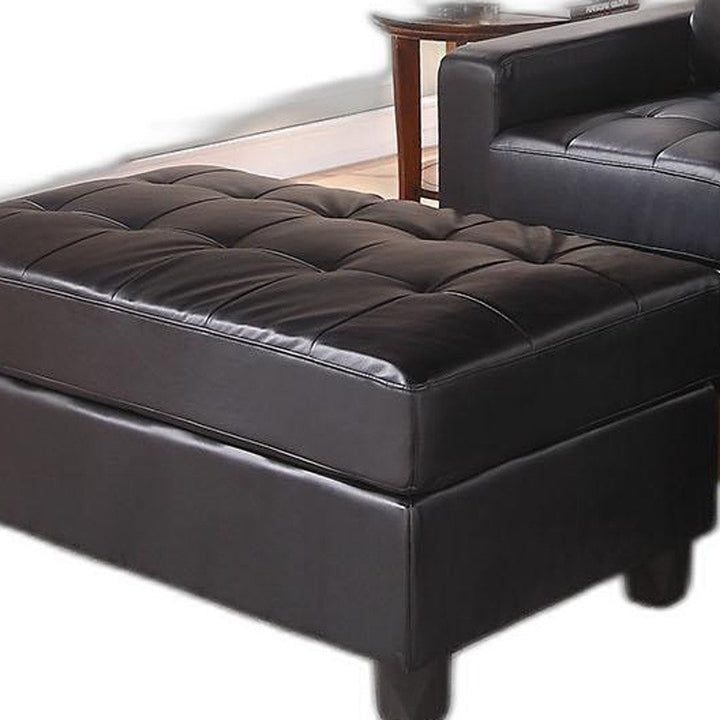 Black Faux Leather Stationary L Shaped Three Piece Sofa And Chaise Image 3