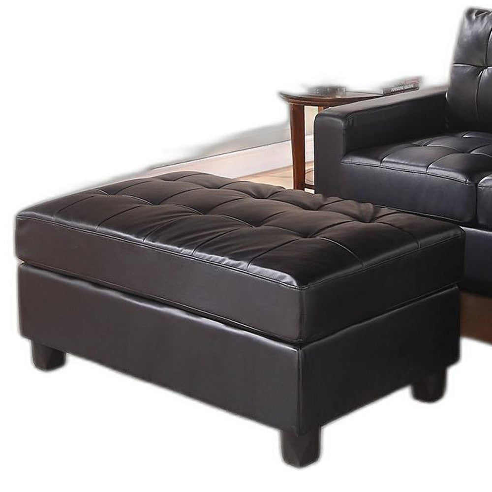 Black Faux Leather Stationary L Shaped Three Piece Sofa And Chaise Image 4