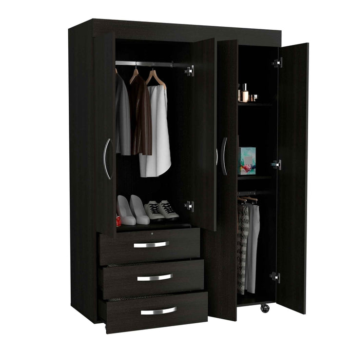 Black Tall Four Door Closet Wardrobe Image 4