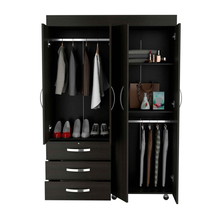 Black Tall Four Door Closet Wardrobe Image 5