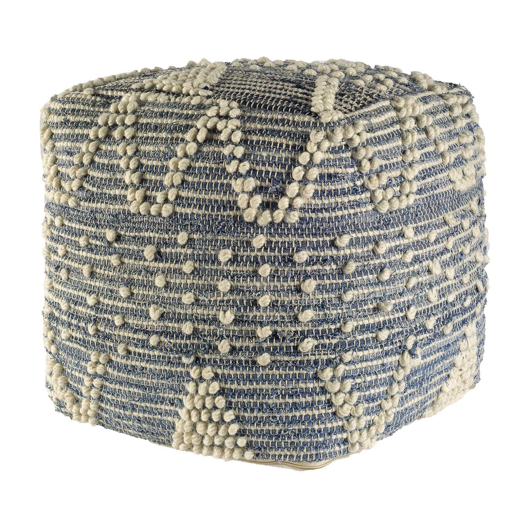 Blue Denim And Ivory Square Pouf With Cotton Stitched Image 5