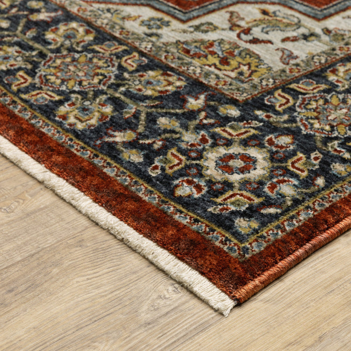 Blue And Red Oriental Power Loom Area Rug With Fringe Image 3