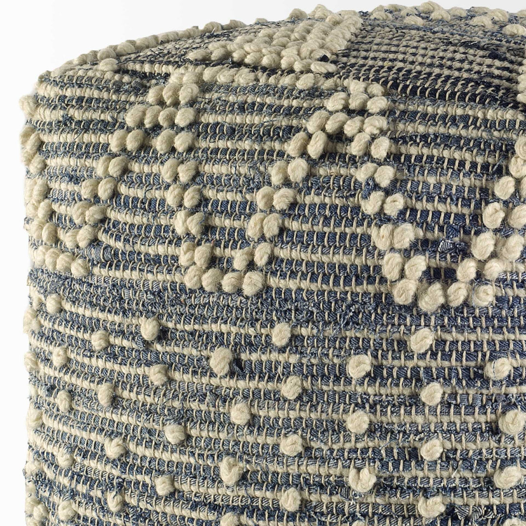 Blue Denim And Ivory Square Pouf With Cotton Stitched Image 6