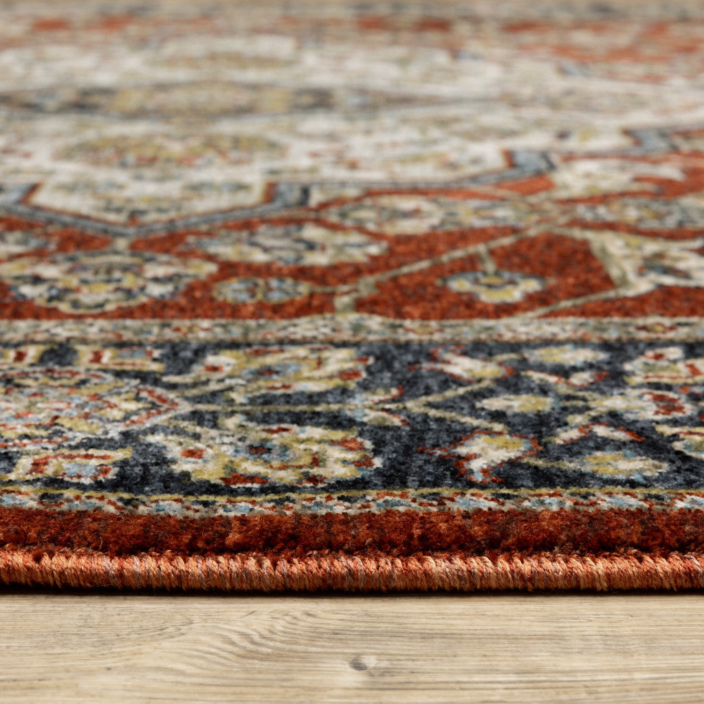 Blue And Red Oriental Power Loom Area Rug With Fringe Image 4